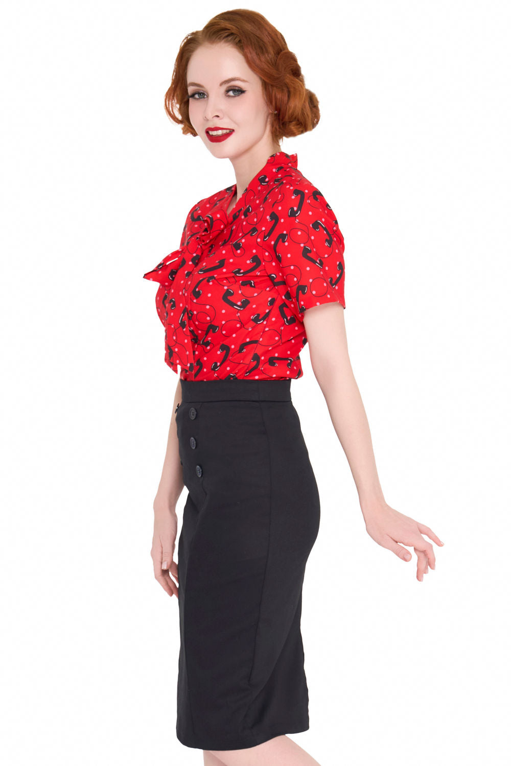 Women's Front Button Pencil Skirt in Black