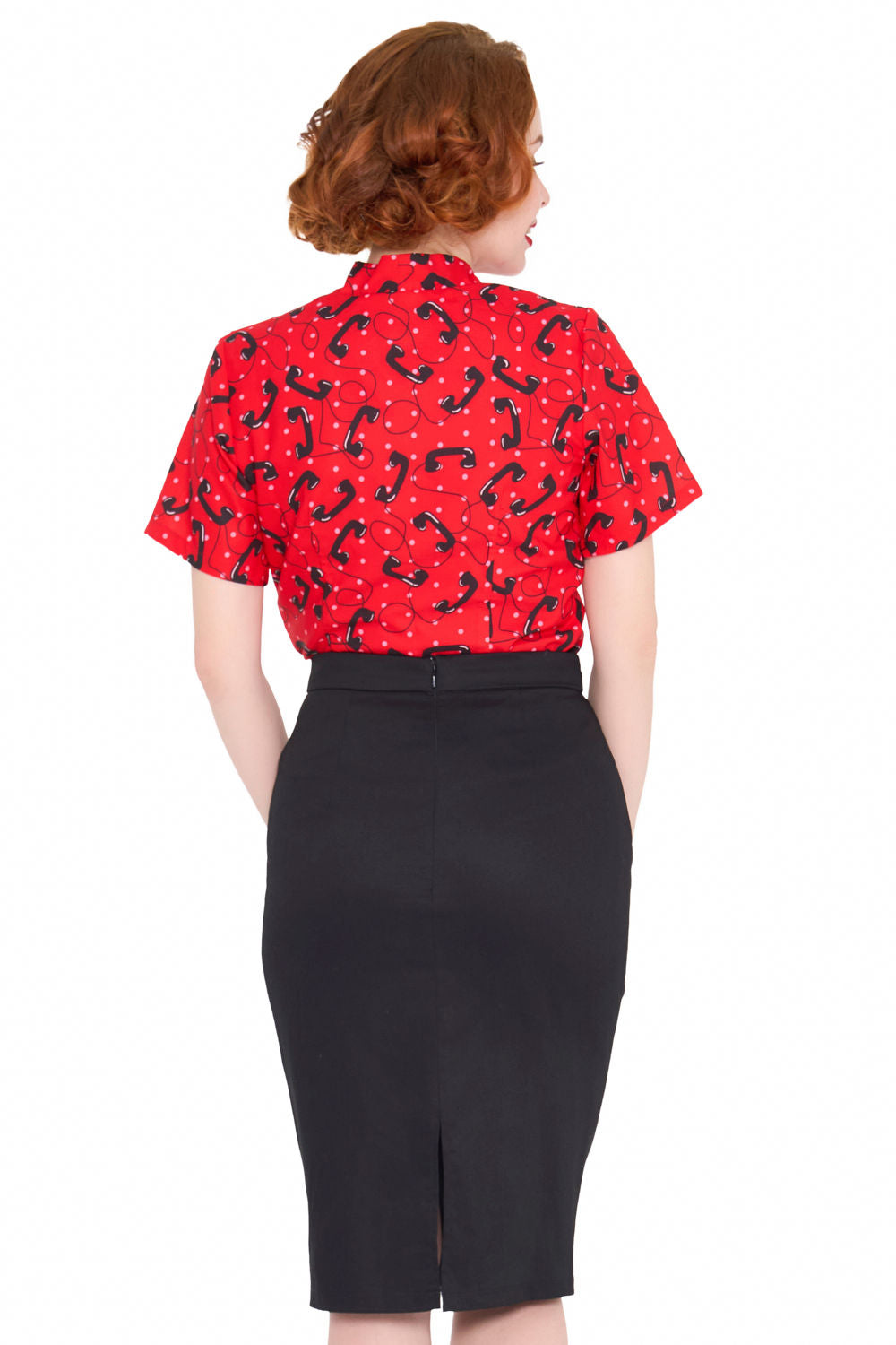 Women's Front Button Pencil Skirt in Black