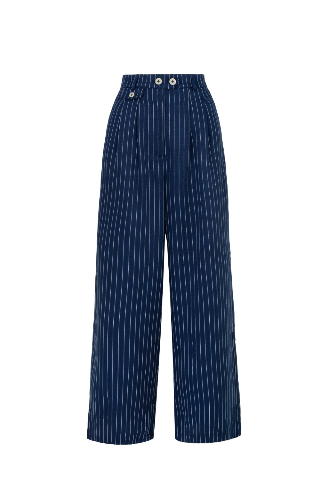 Women's Retro Pinstripe Pleated Wide Leg Pants in Navy