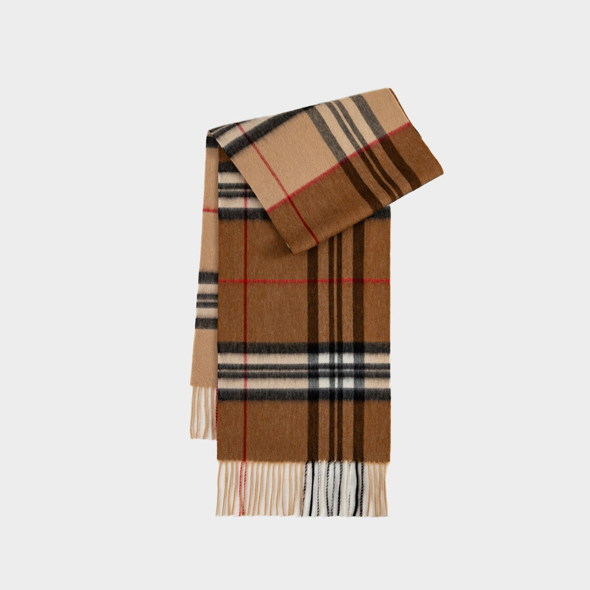 Women's Long Plaid Cashmere-Feel Scarf with Knotted Fringe