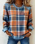 Women's Plaid Sweatshirt with Denim Trim