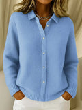 Women's Pointed Collar Buttoned Knit Cardigan