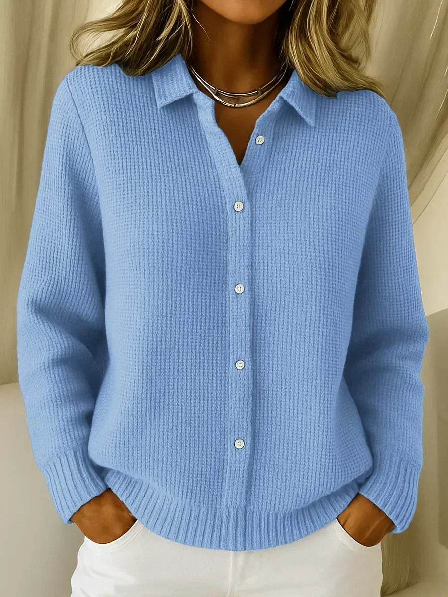 Women's Pointed Collar Buttoned Knit Cardigan