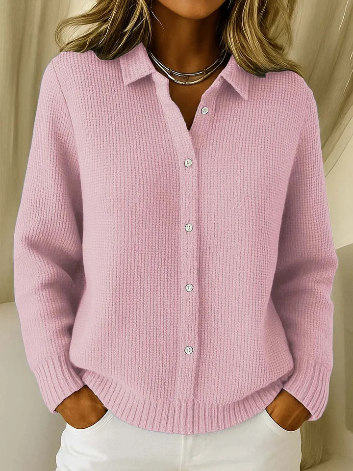 Women's Pointed Collar Buttoned Knit Cardigan