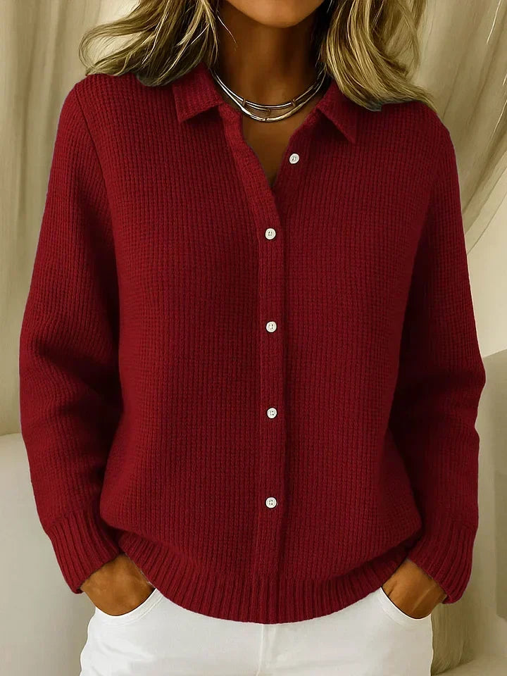 Women's Pointed Collar Buttoned Knit Cardigan