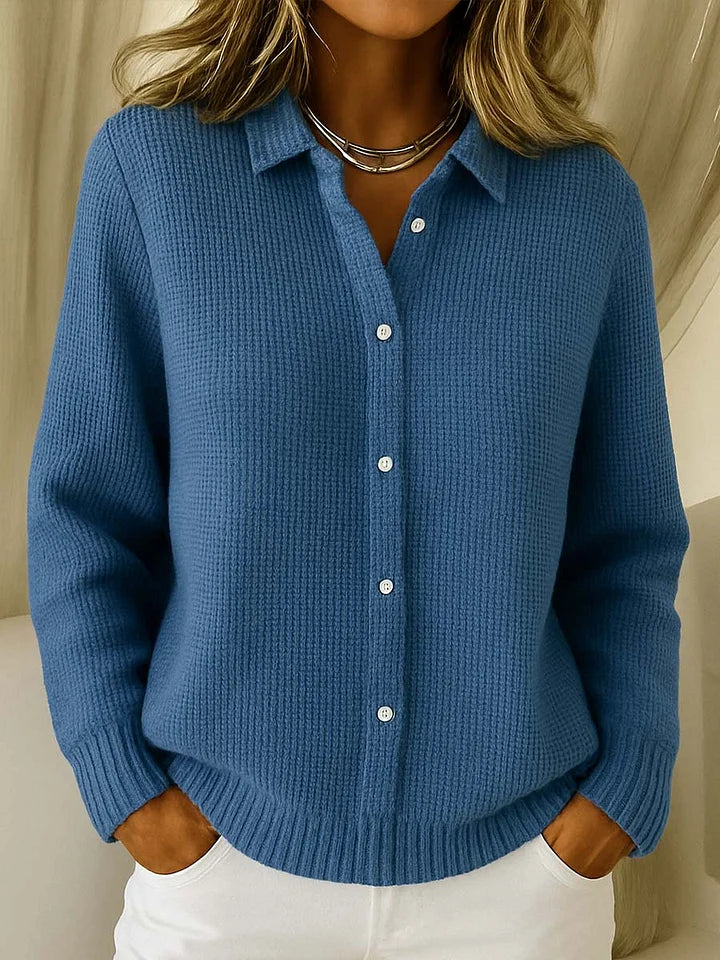 Women's Pointed Collar Buttoned Knit Cardigan