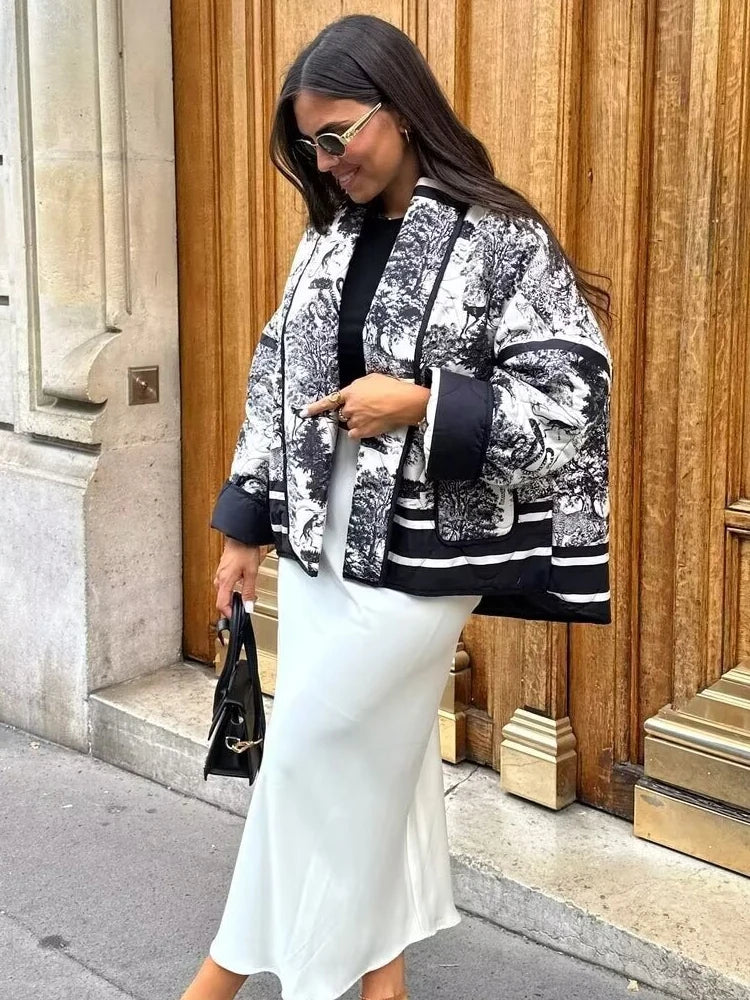 Women's Toile Print Open-Front Jacket with Shawl Collar