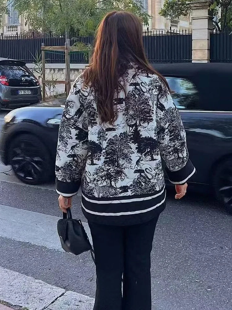 Women's Toile Print Open-Front Jacket with Shawl Collar