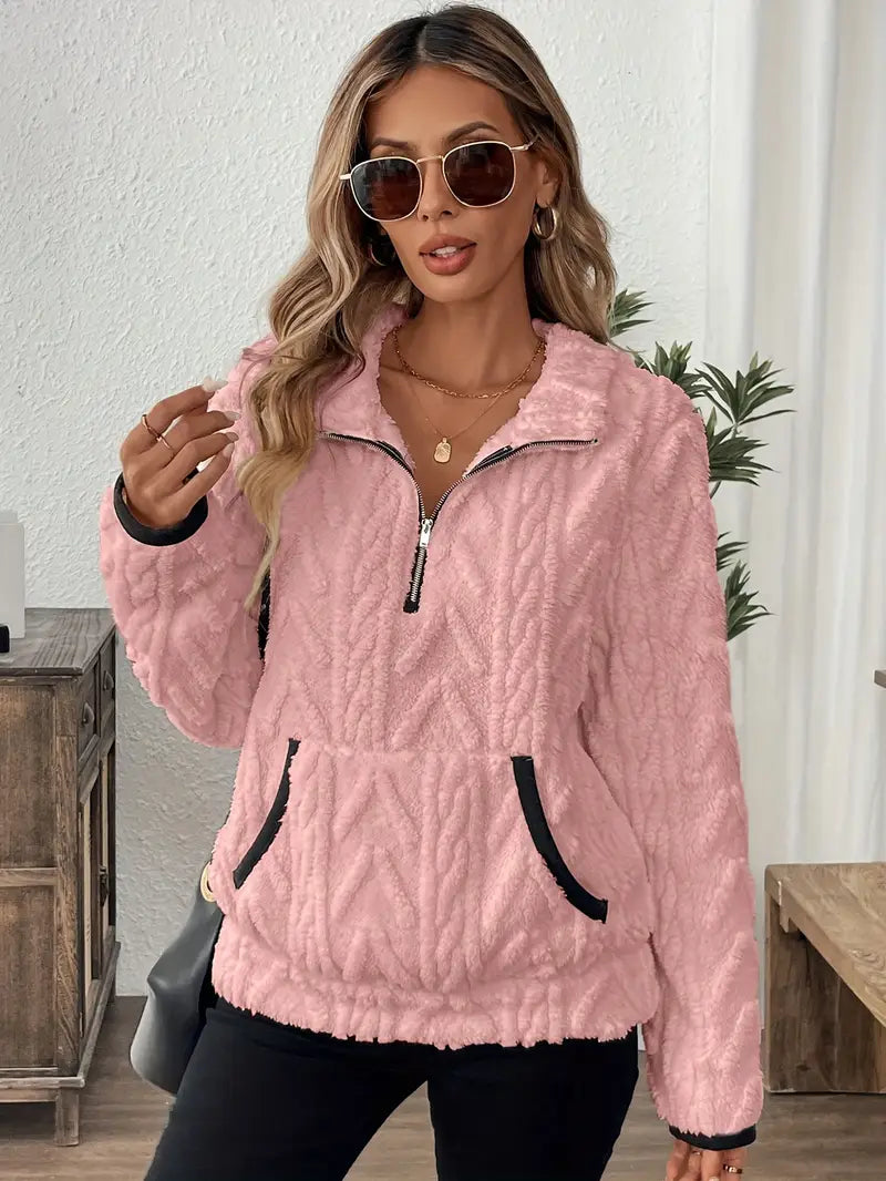 Women's Quarter-Zip Cable-Knit Fleece Sweater