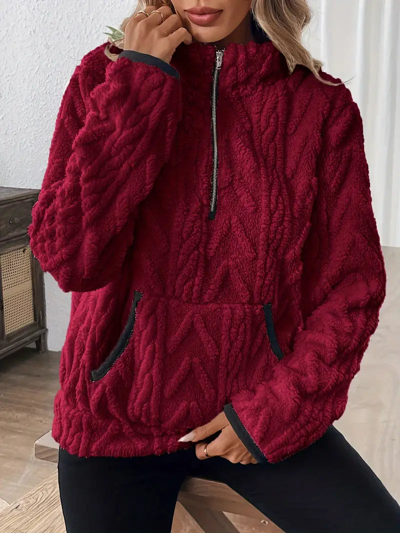 Women's Quarter-Zip Cable-Knit Fleece Sweater