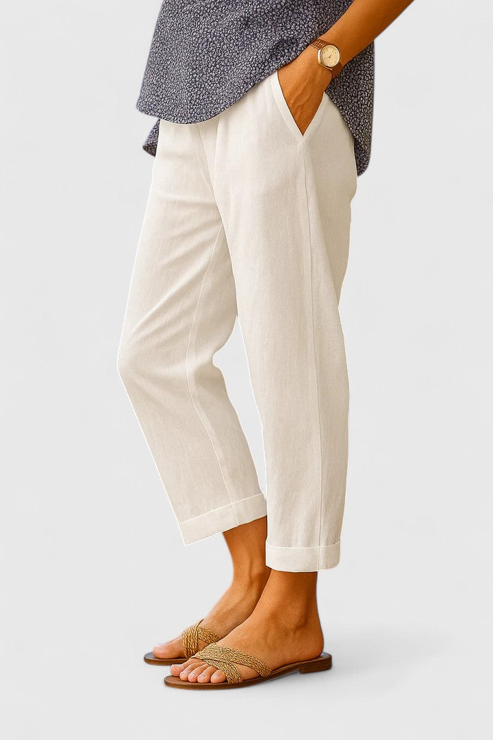 Women's Elastic Waist Cropped Straight-Leg Pants