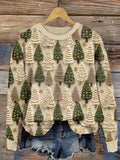 Women's Christmas Tree Print Sweater Crew Neck