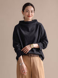 Women's Relaxed Fit Mock Neck Long Sleeve Top