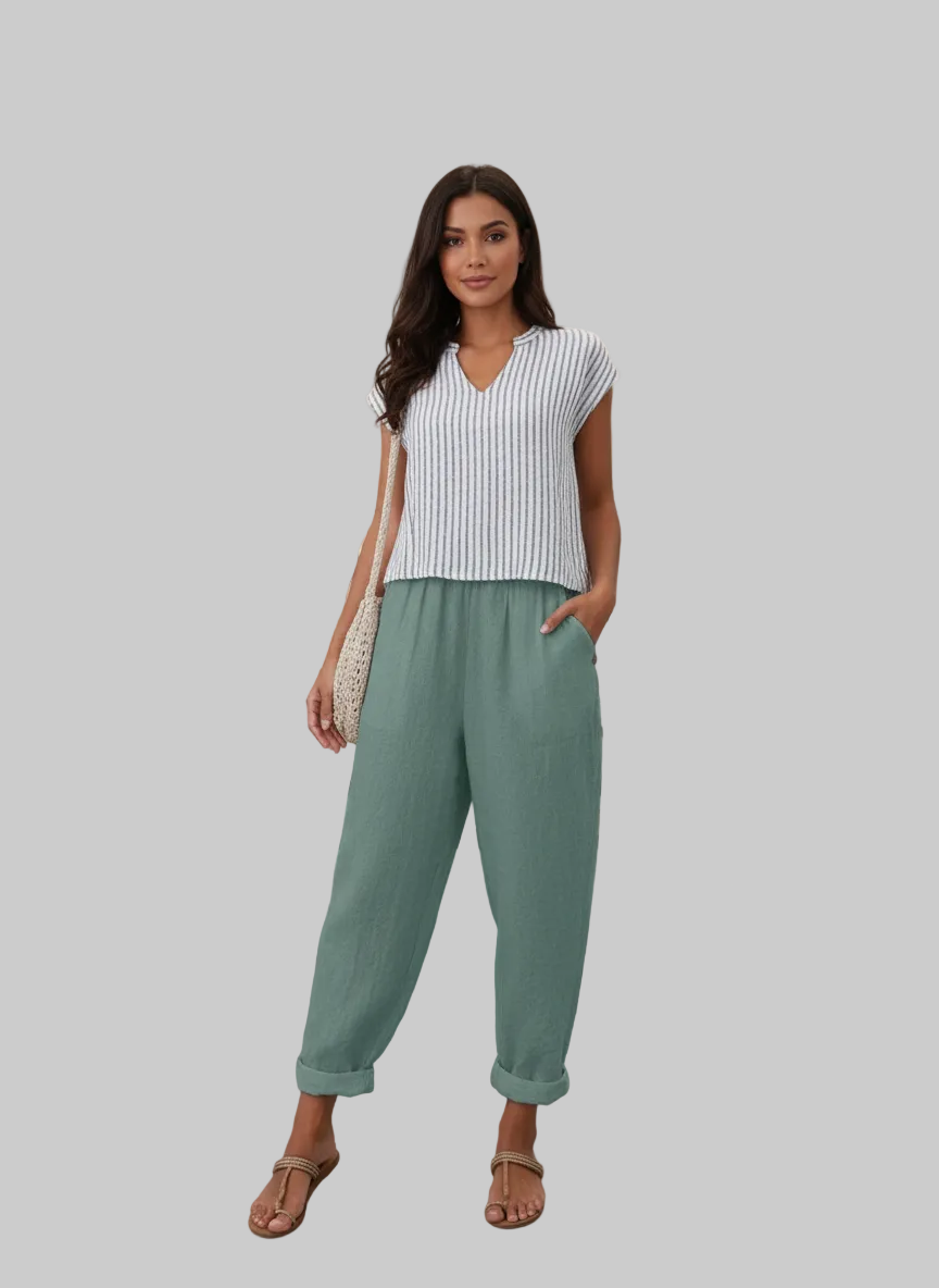 Women's Relaxed Cuffed Pants with Side Pockets