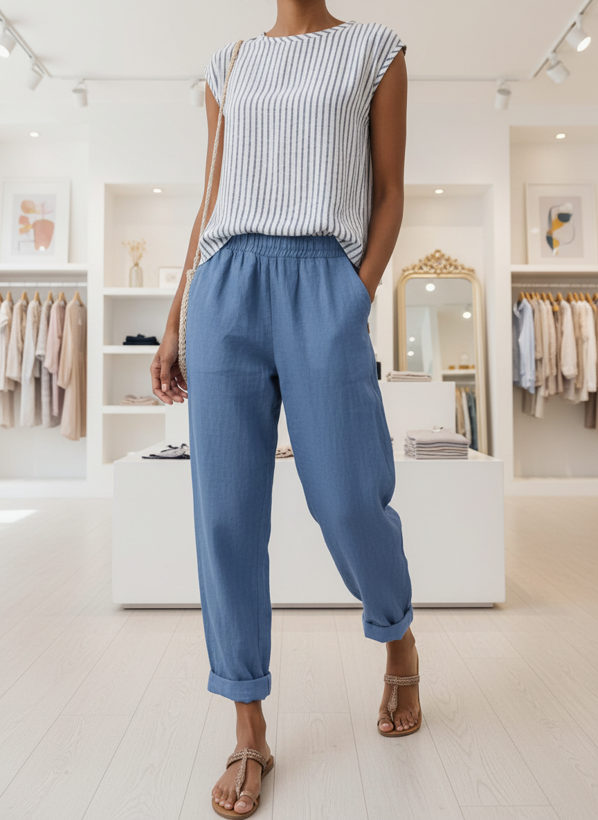 Women's Relaxed Cuffed Pants with Side Pockets