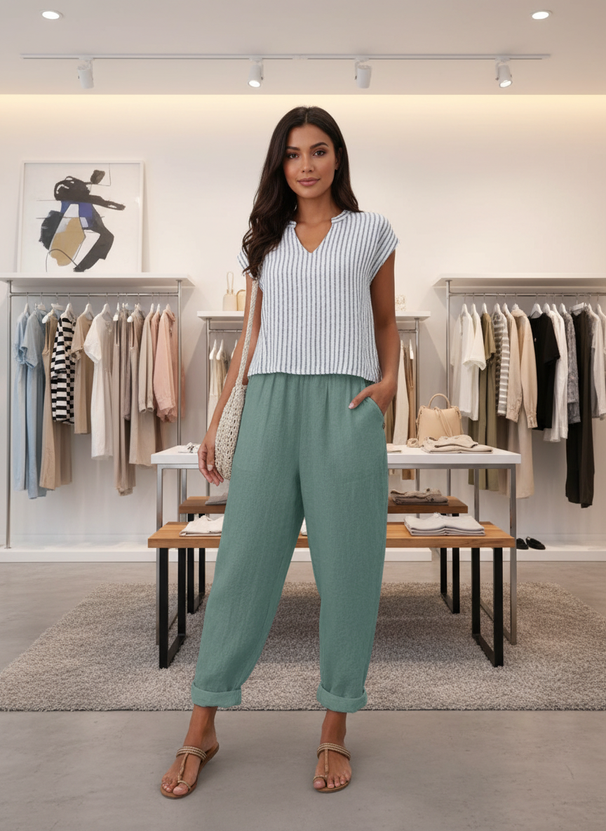 Women's Relaxed Cuffed Pants with Side Pockets