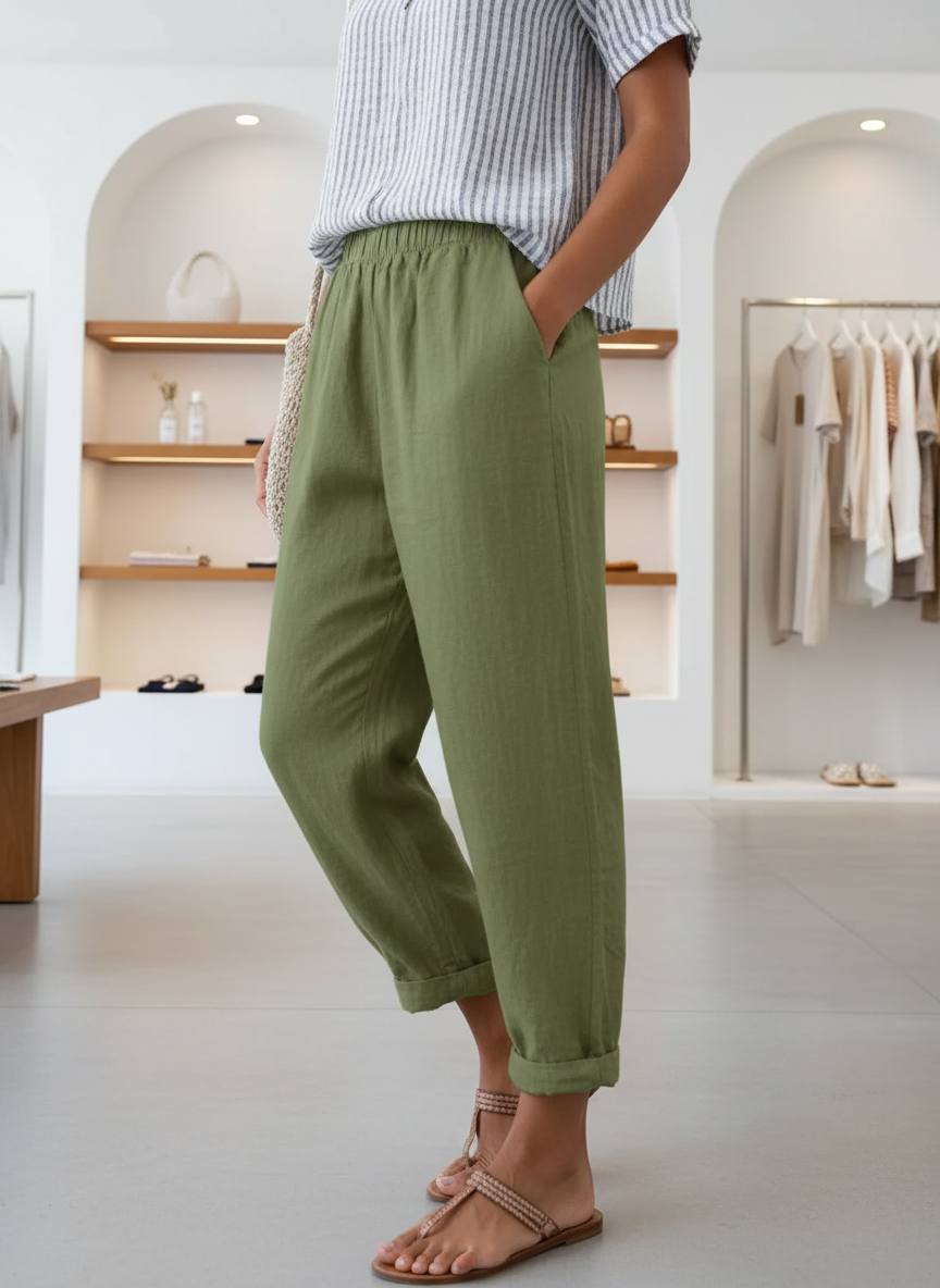 Women's Relaxed Cuffed Pants with Side Pockets