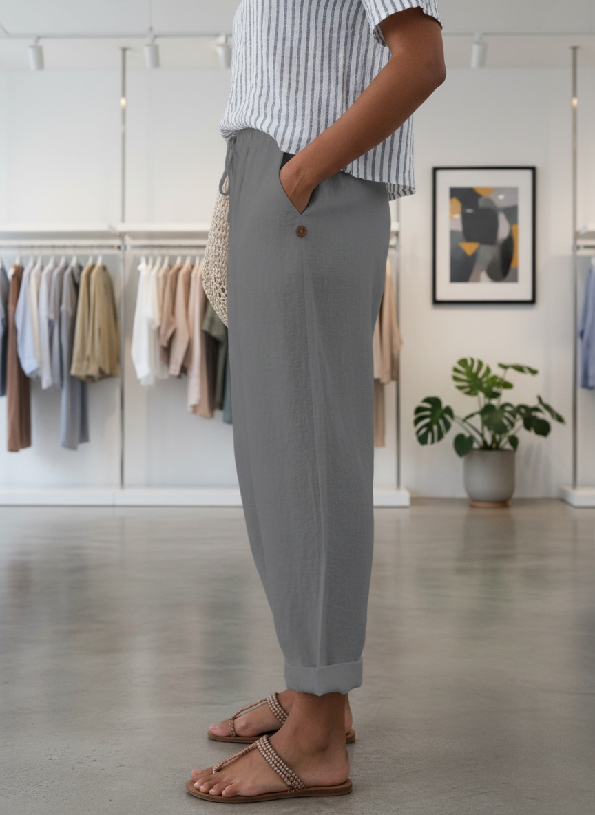 Women's Relaxed Cuffed Pants with Side Pockets