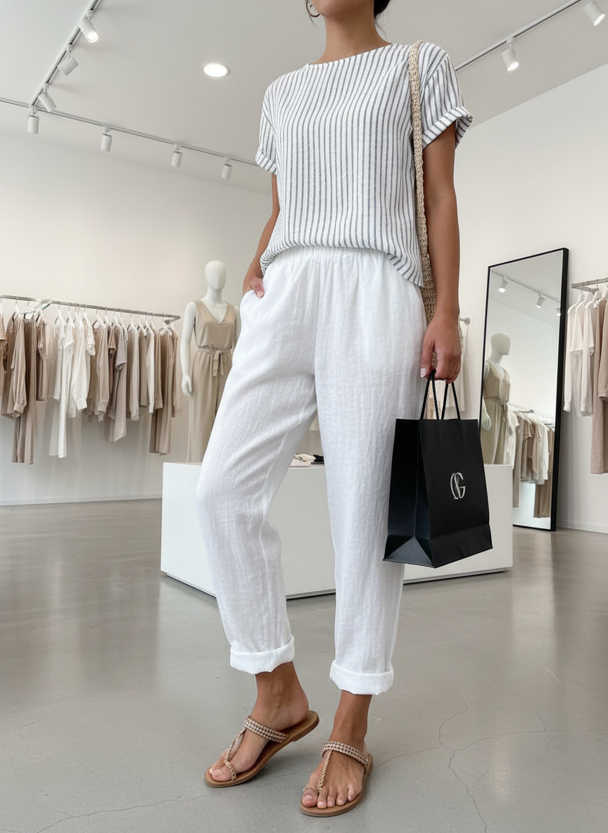 Women's Relaxed Cuffed Pants with Side Pockets