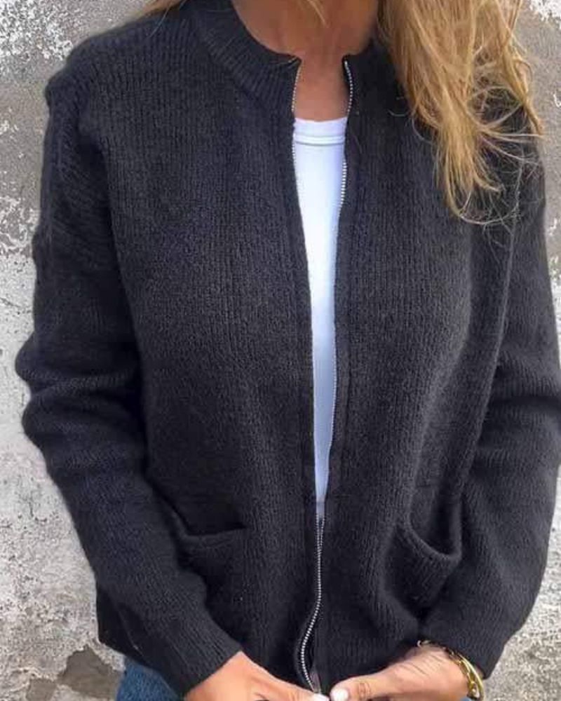 Women's Ribbed Full-Zip Pocket Cardigan