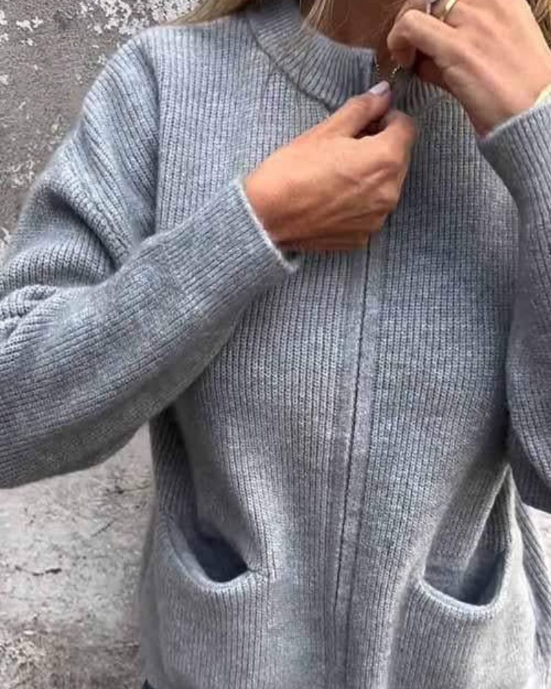 Women's Ribbed Full-Zip Pocket Cardigan