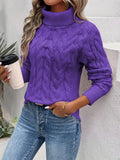 Women's Ribbed Turtleneck Cable Knit Sweater