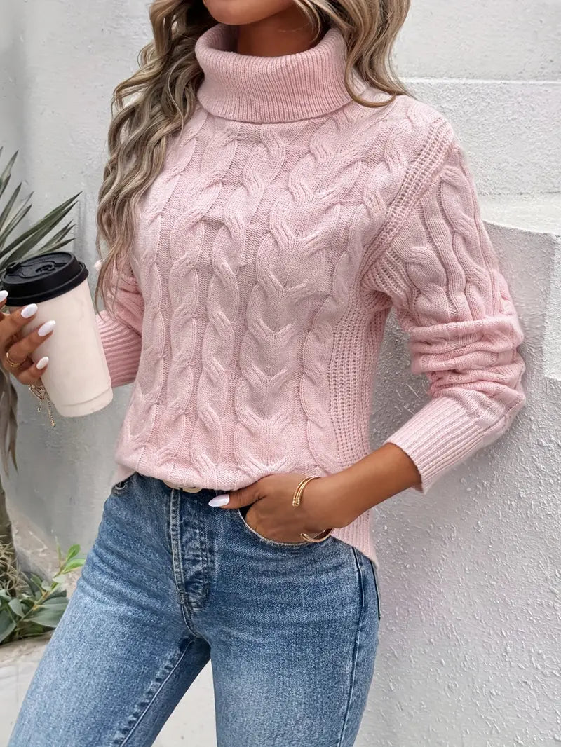 Women's Ribbed Turtleneck Cable Knit Sweater