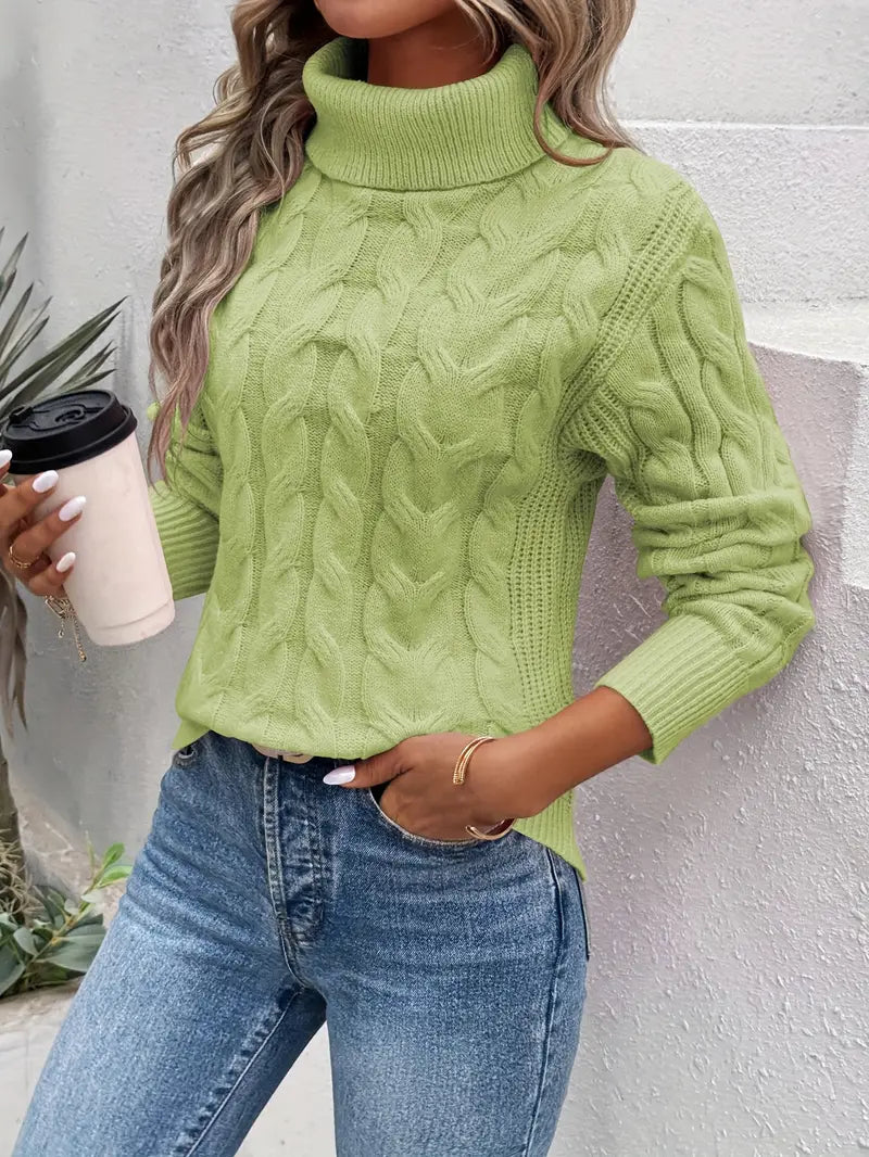 Women's Ribbed Turtleneck Cable Knit Sweater