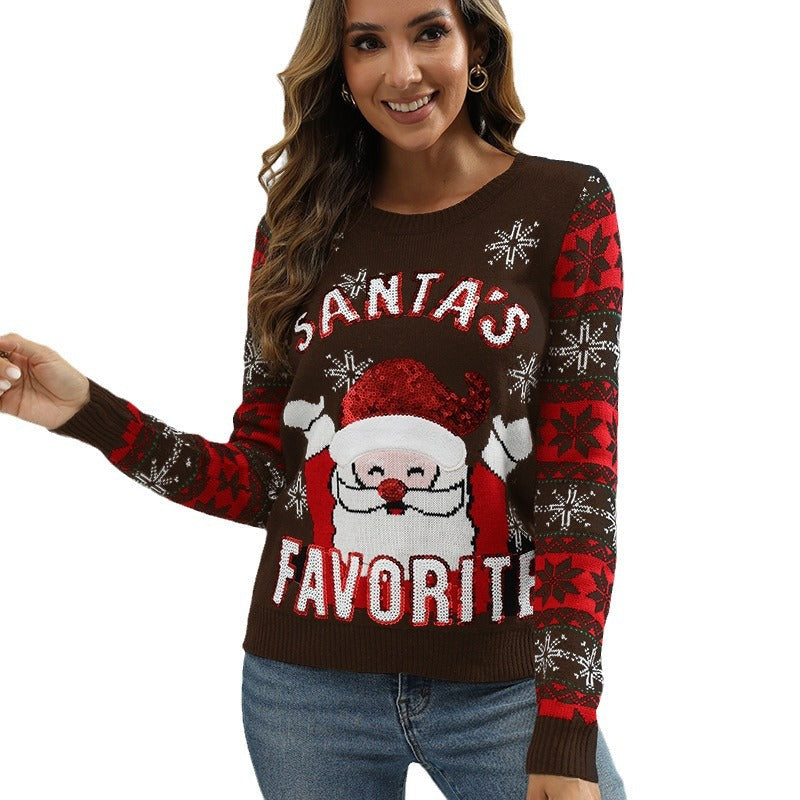 Women's Santa Ugly Christmas Sweater Crew Neck