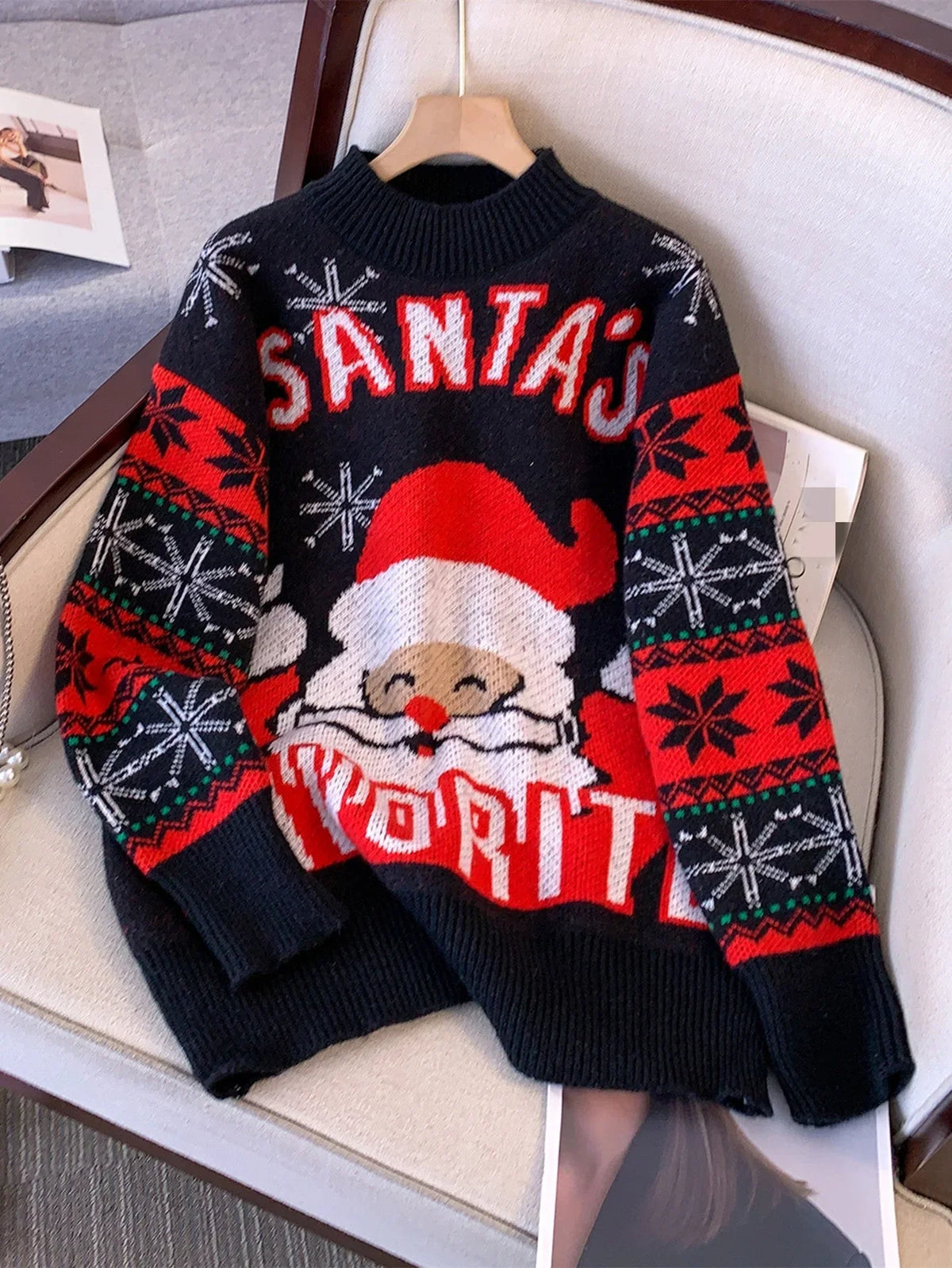 Women's Santa Ugly Christmas Sweater Mock Neck