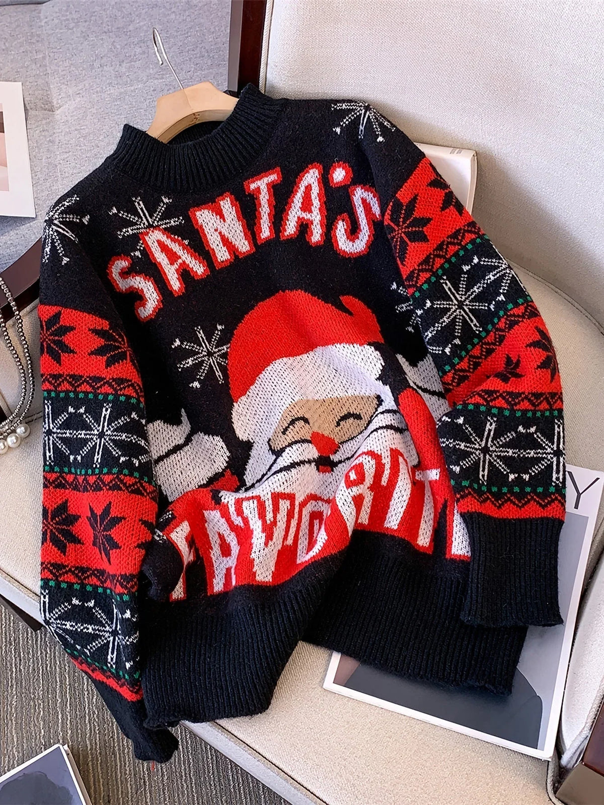 Women's Santa Ugly Christmas Sweater Mock Neck