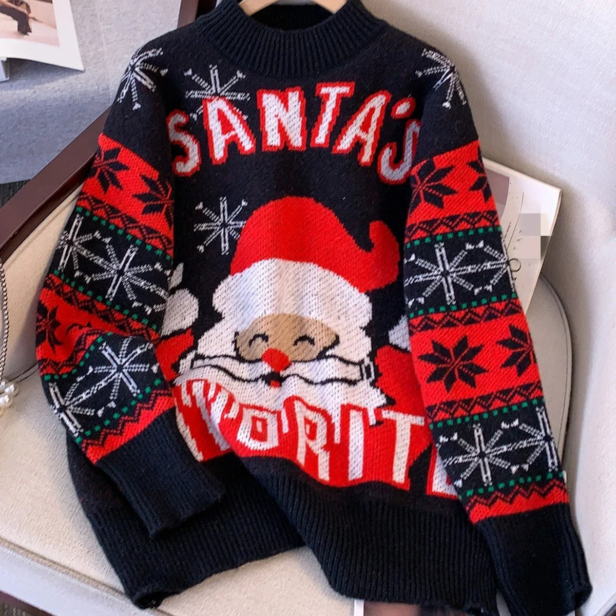 Women's Santa Ugly Christmas Sweater Mock Neck