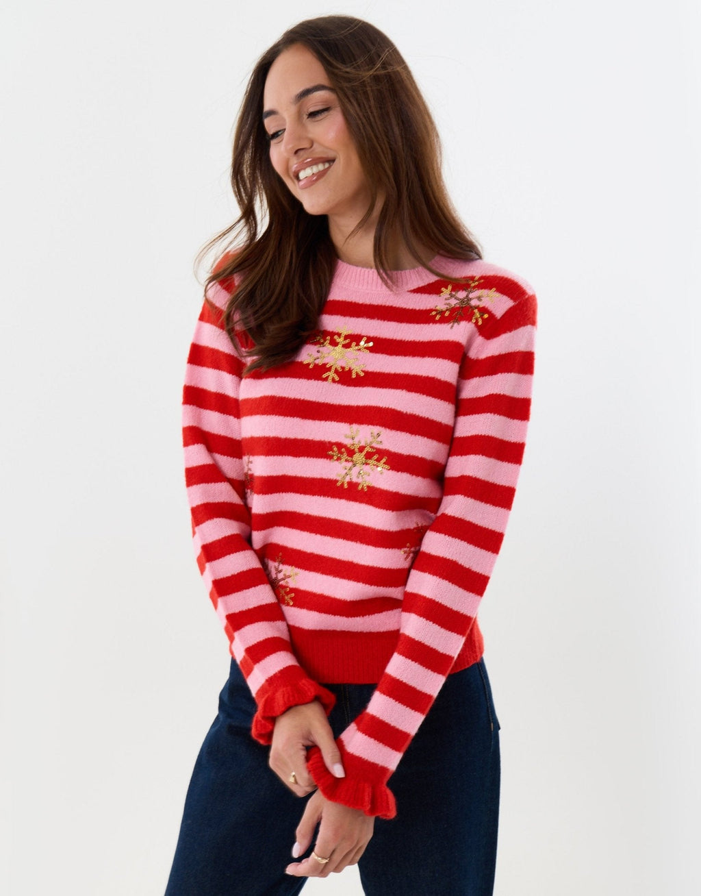 Women's Snowflake Sequin Christmas Sweater in Pink