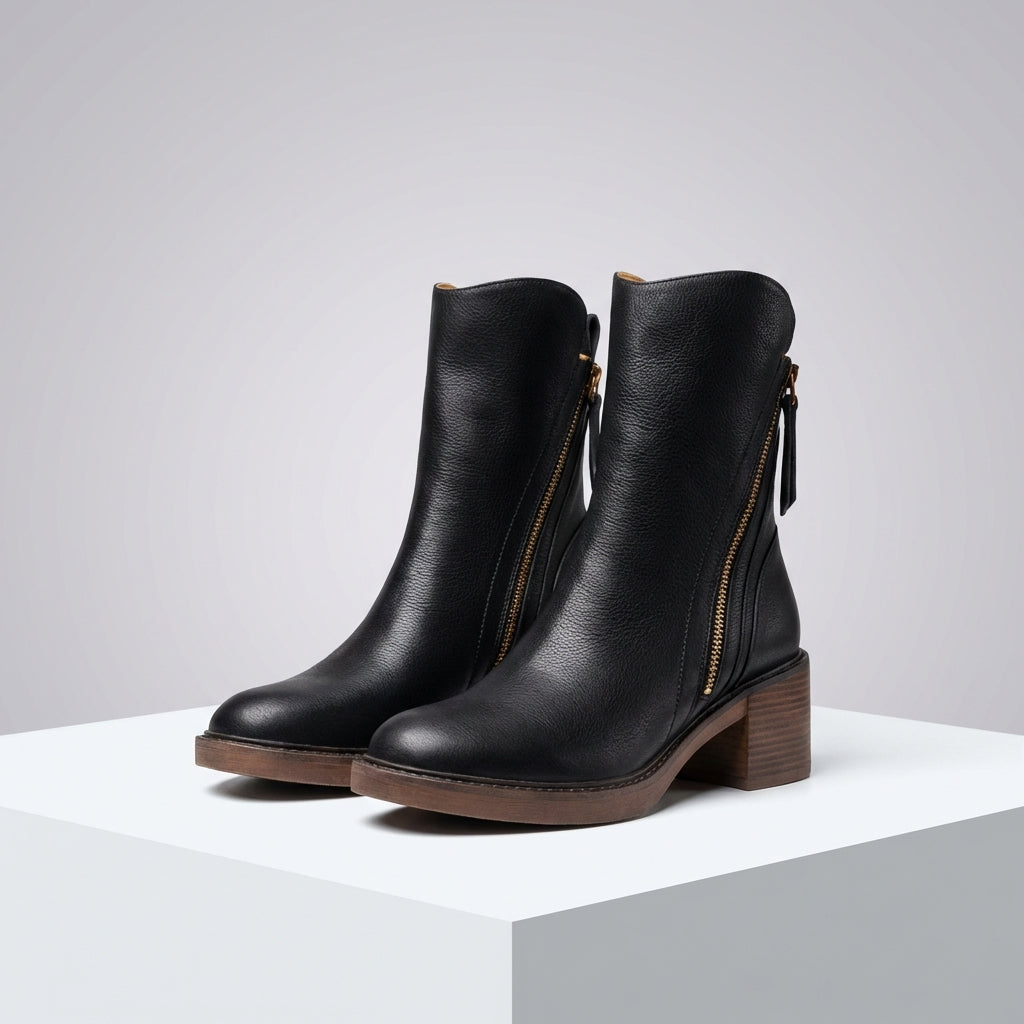 Women's Side-Zip Block Heel Faux Leather Ankle Booties
