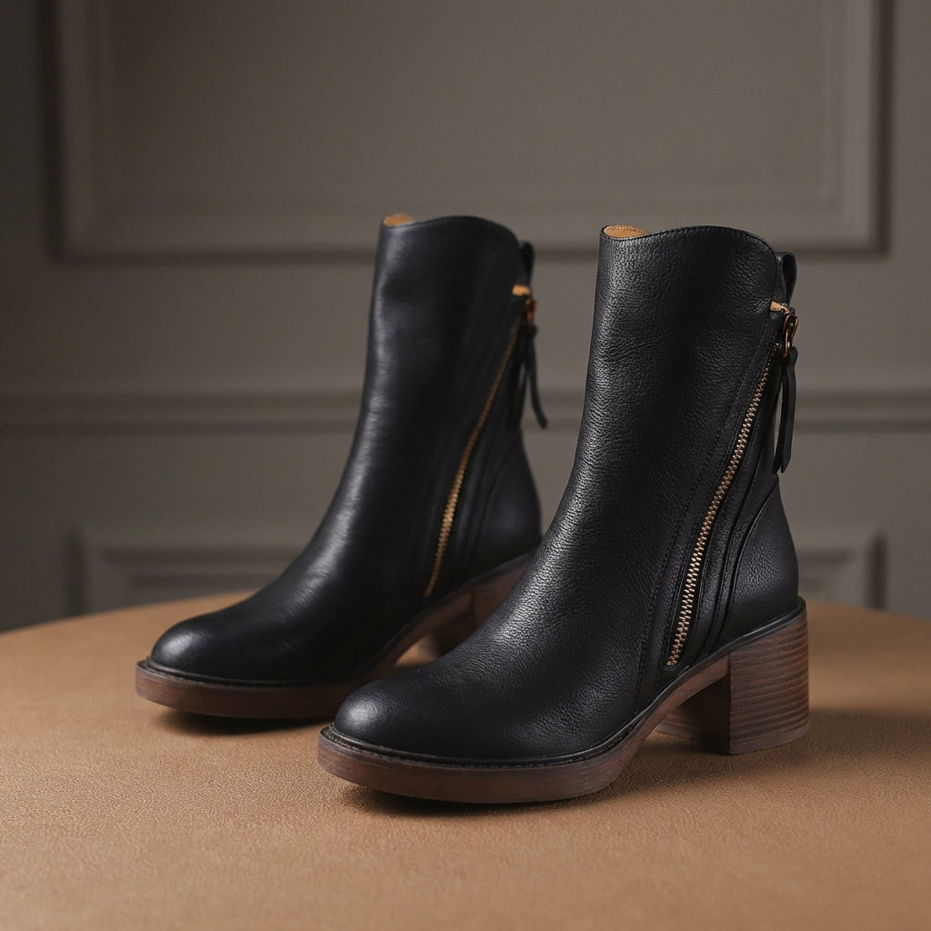 Women's Side-Zip Block Heel Faux Leather Ankle Booties