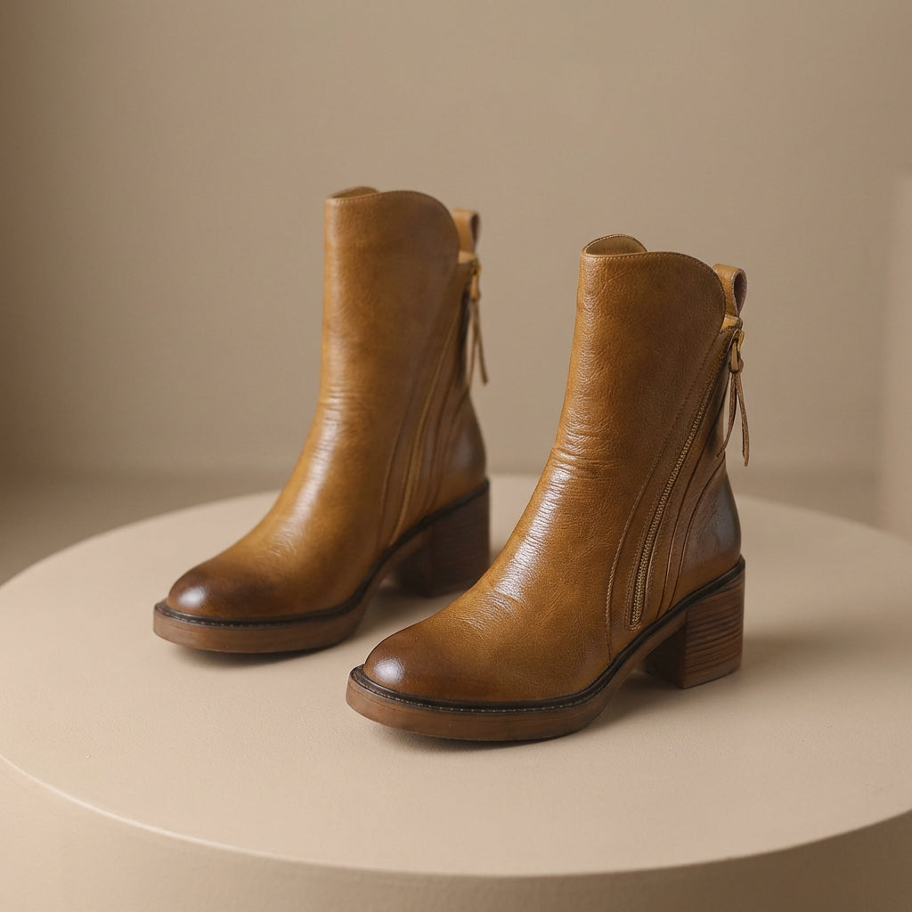 Women's Side-Zip Block Heel Faux Leather Ankle Booties