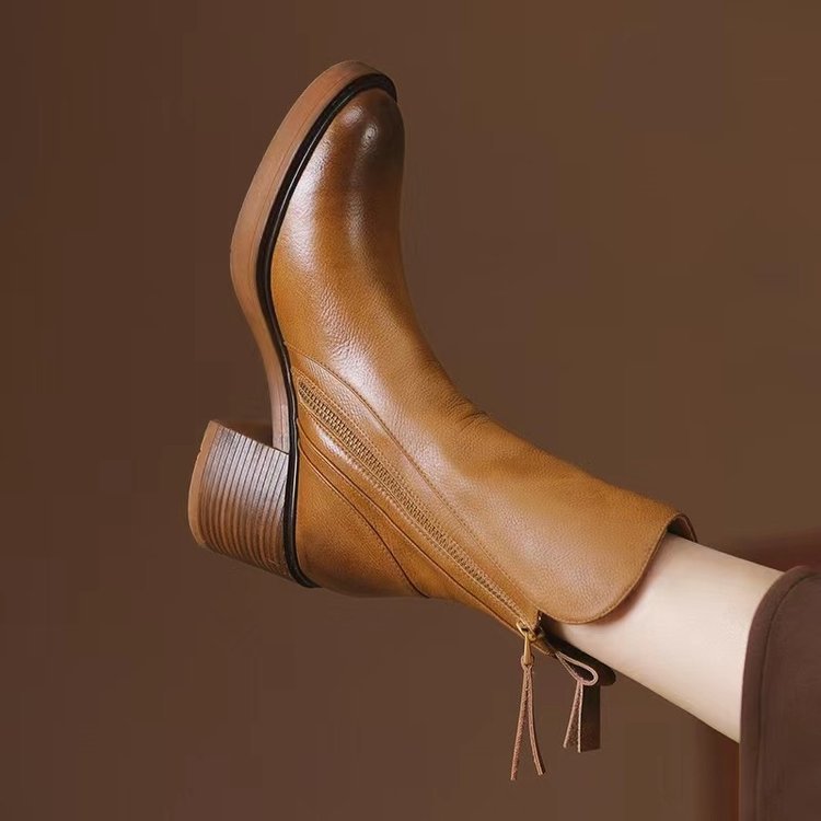 Women's Side-Zip Block Heel Faux Leather Ankle Booties