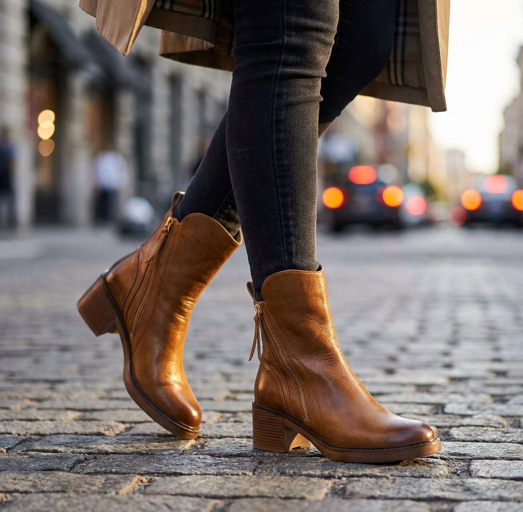 Women's Side-Zip Block Heel Faux Leather Ankle Booties