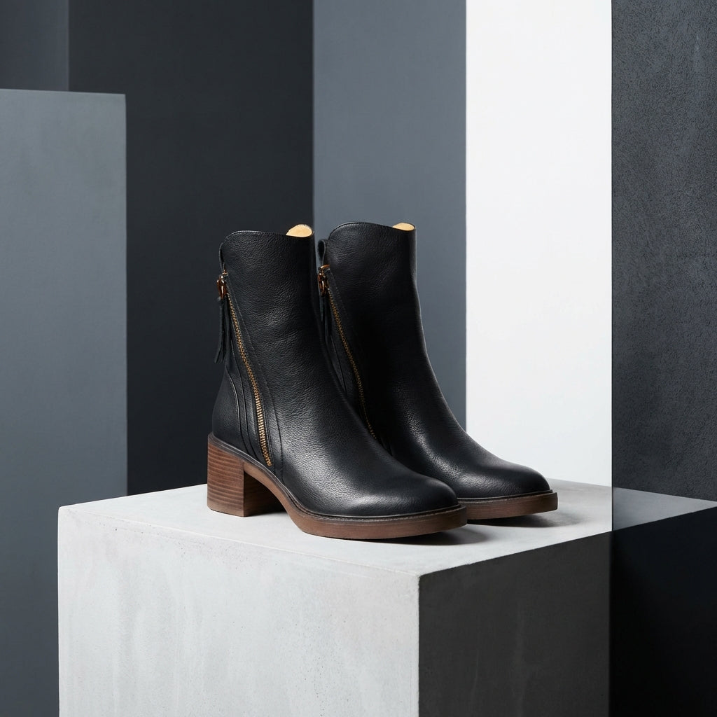 Women's Side-Zip Block Heel Faux Leather Ankle Booties