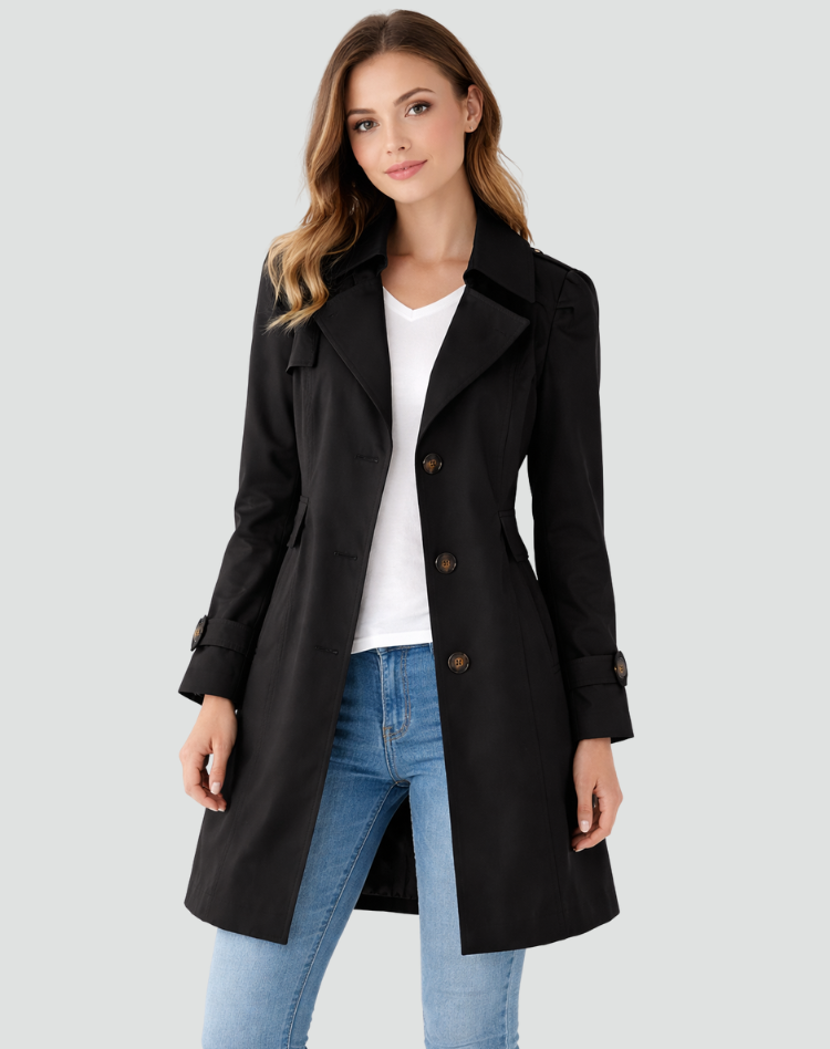 Women's Single-Breasted Belted Back Trench Coat