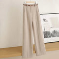 Women's Belted Herringbone Wool-Look Straight-Leg Pants