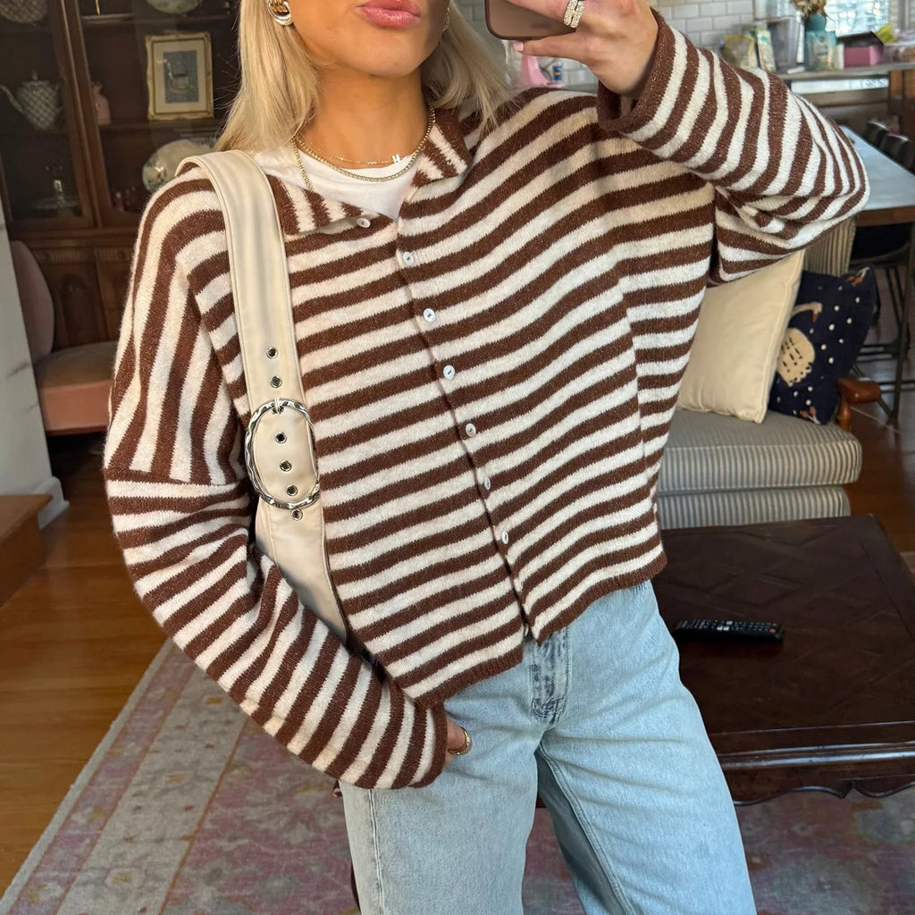 Women's Striped Button-Front Cardigan