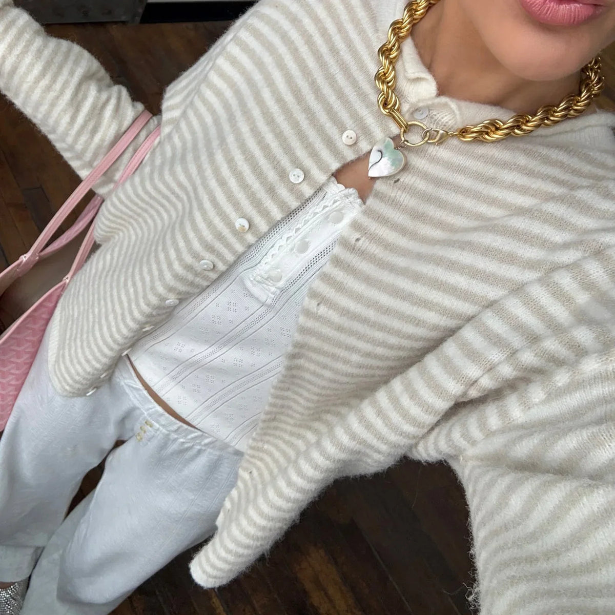 Women's Striped Button-Front Cardigan
