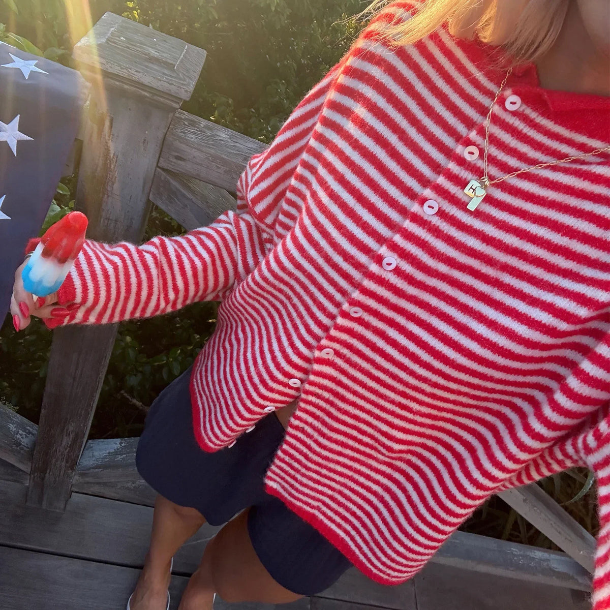 Women's Striped Button-Front Cardigan