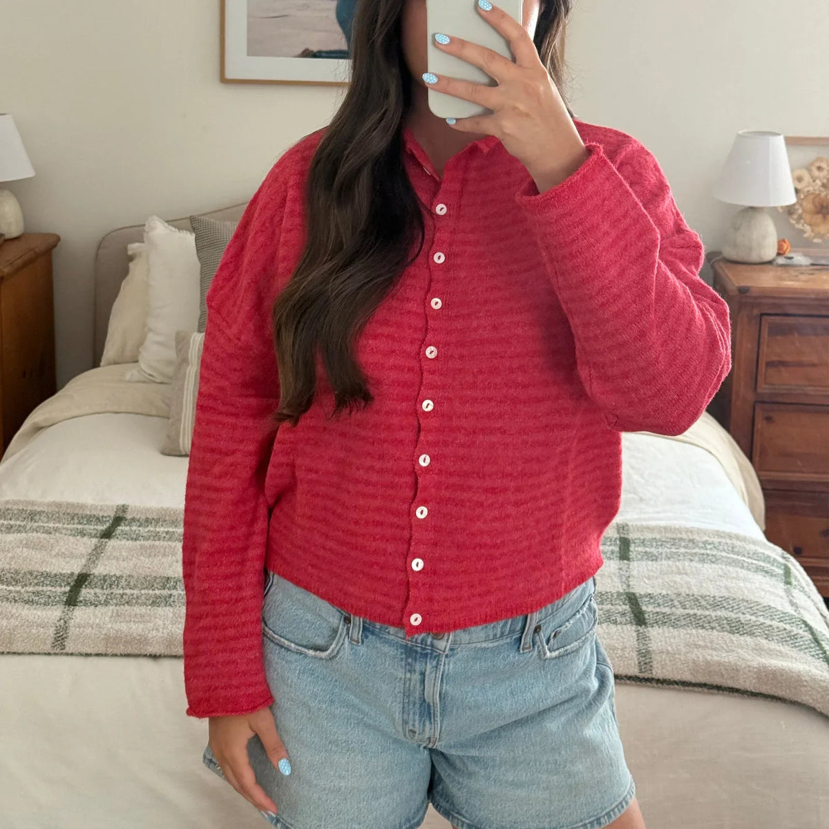 Women's Striped Button-Front Cardigan