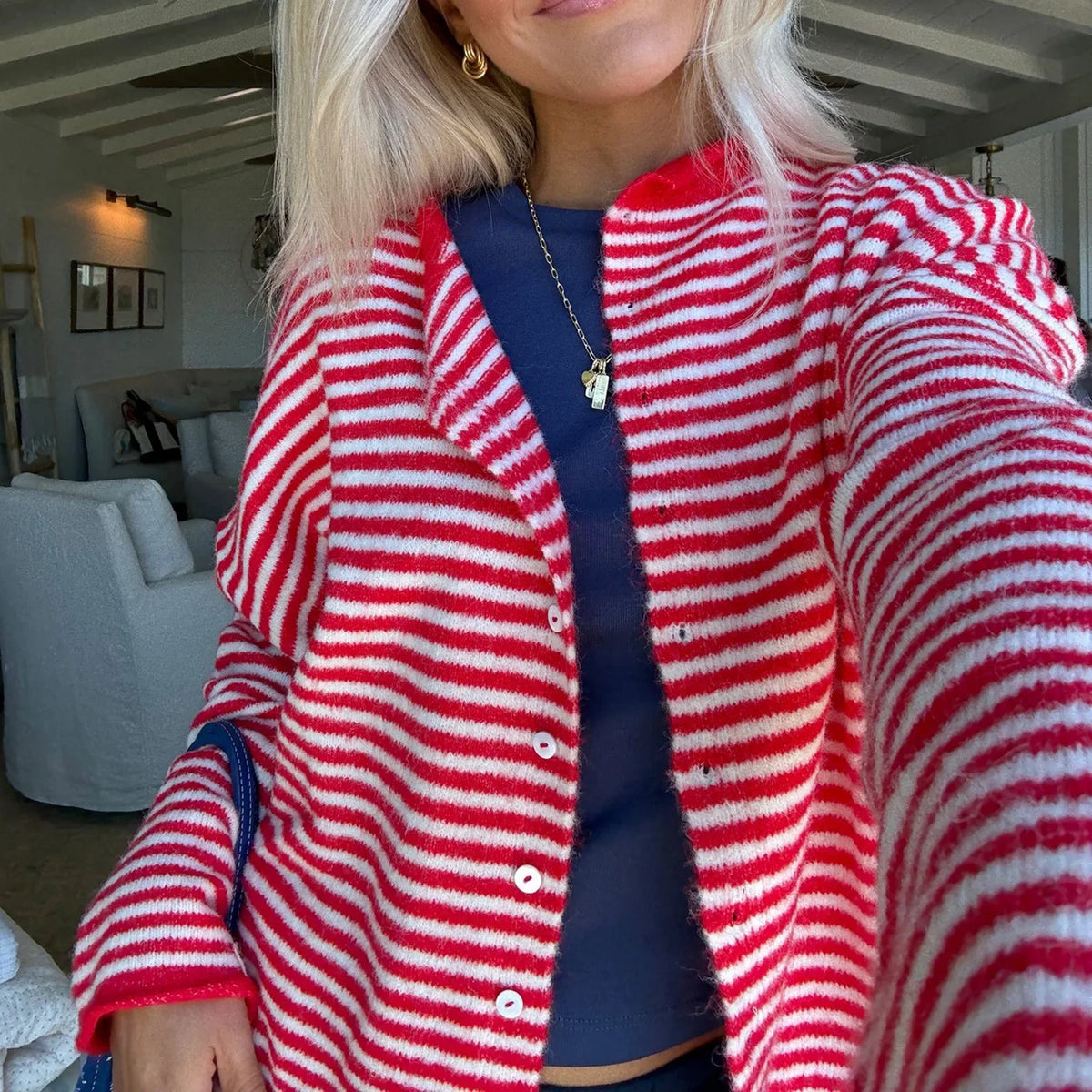 Women's Striped Button-Front Cardigan