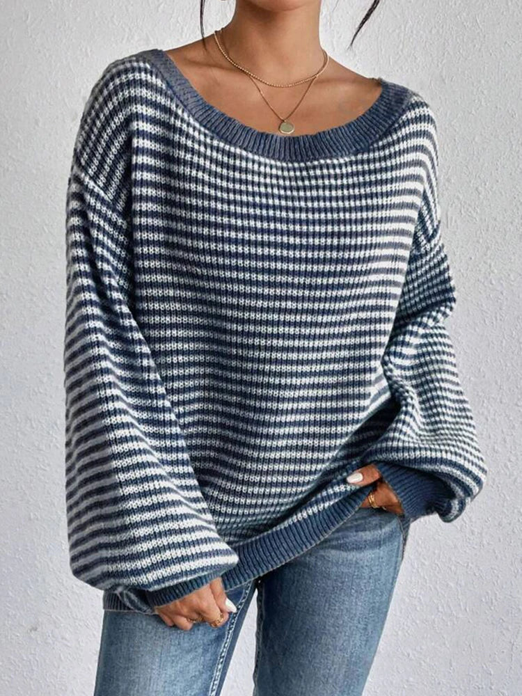 Women's Striped Crew Neck Knit Sweater