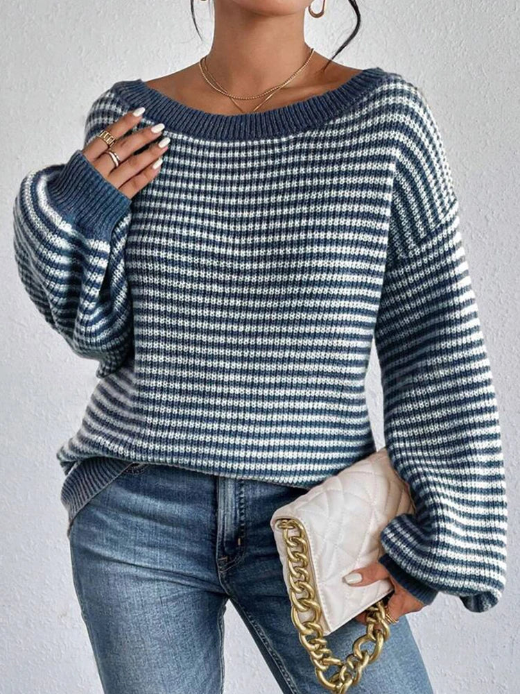Women's Striped Crew Neck Knit Sweater
