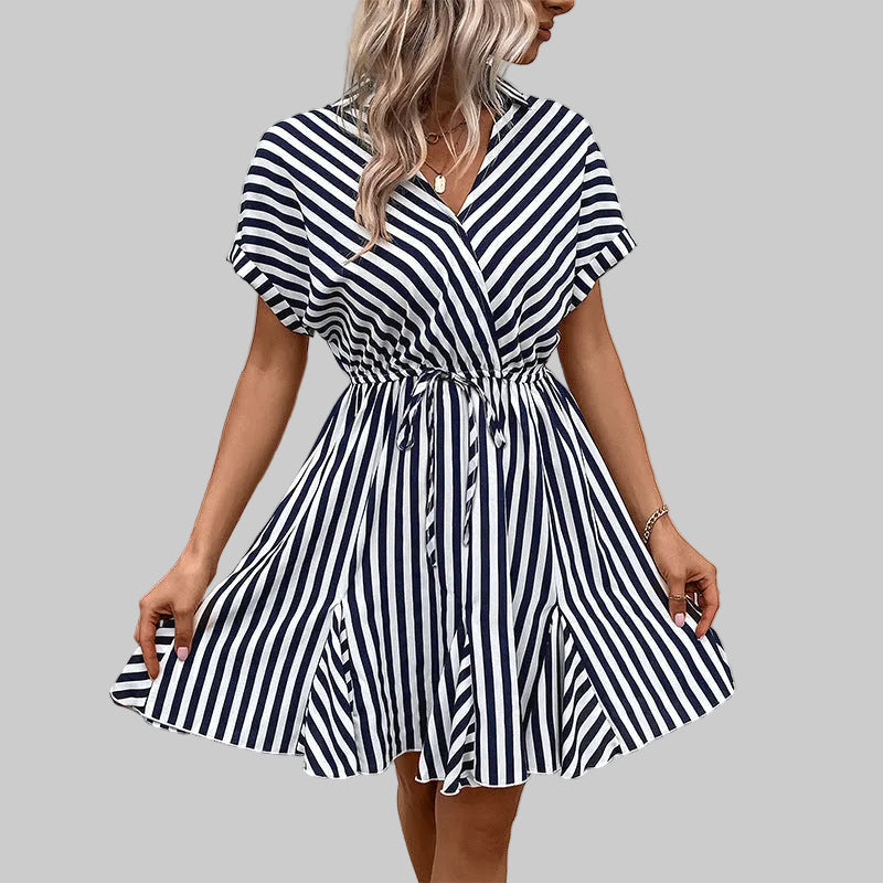 Women's Striped Wrap Dress With Pockets