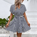 Women's Striped Wrap Dress With Pockets